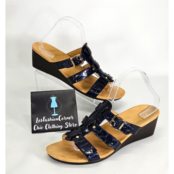 Vionic Women's Radia Blue Patent Leather Croc Print Wedge Sandals Size 9 2128 - Picture 5 of 15